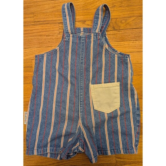 Vintage Healthtex Size 3T Striped Denim Overalls Romper 100% Cotton Made in USA - Picture 2 of 10